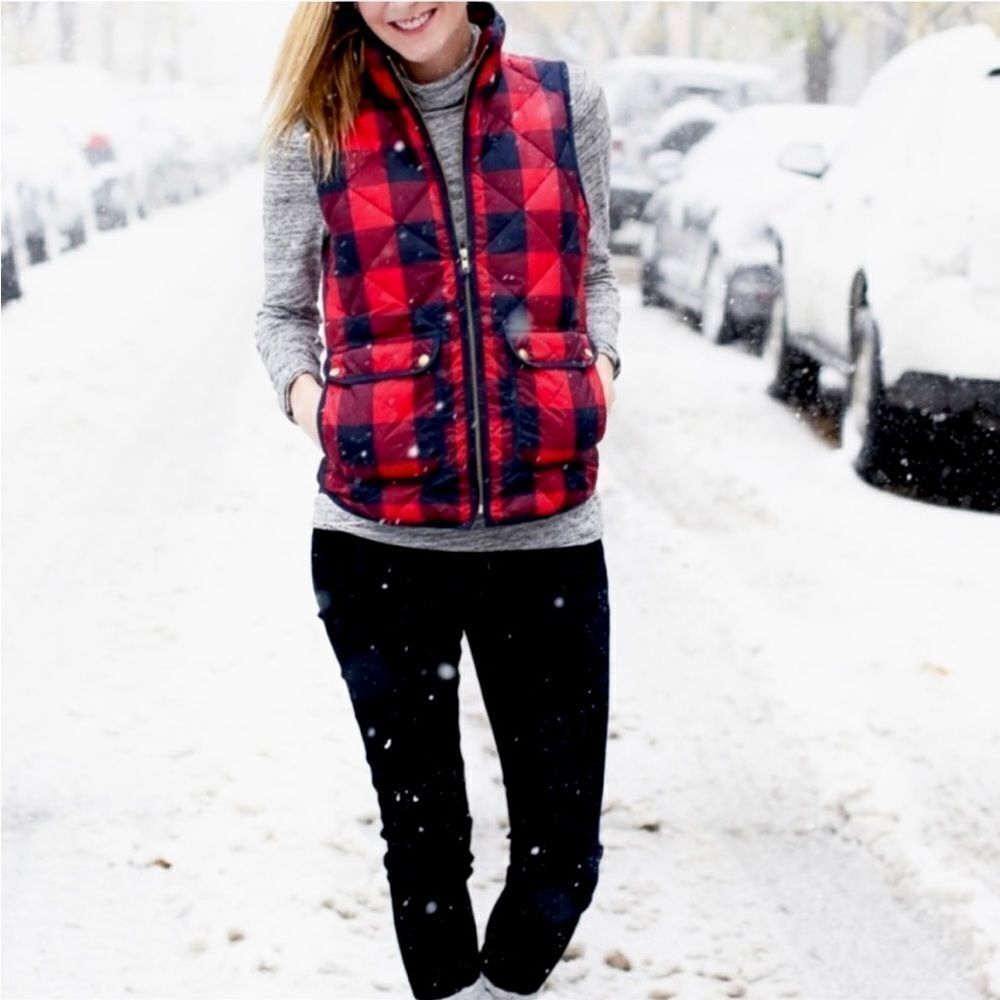 J.Crew Excursion Quilted Buffalo Red & Black Check Vest